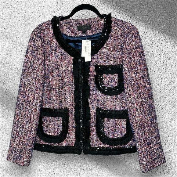 JCrew Tweed lady jacket sparkly trim Blazer 16 Multi‎  $268 F9250 NWT Preppy - Picture 1 of 16